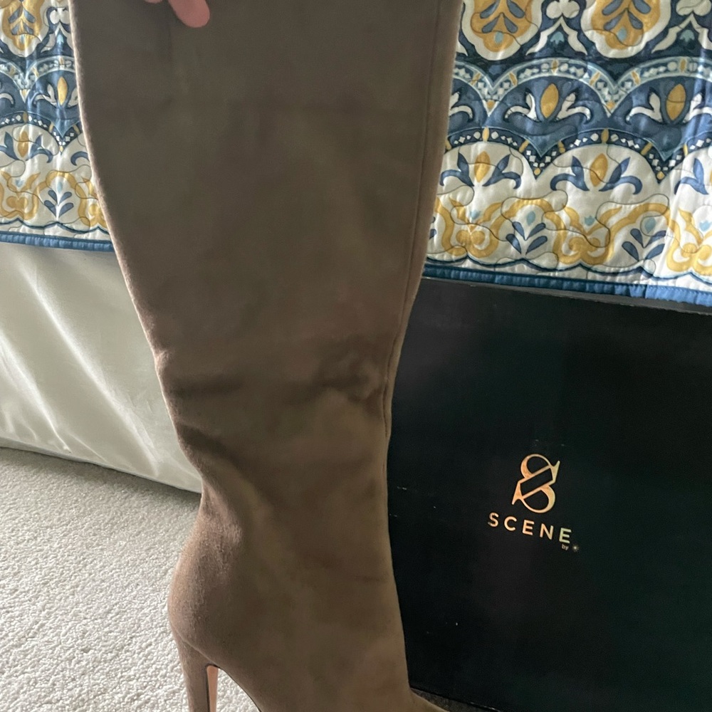 Women's Tan high heel platform boot - Picture 2 of 9